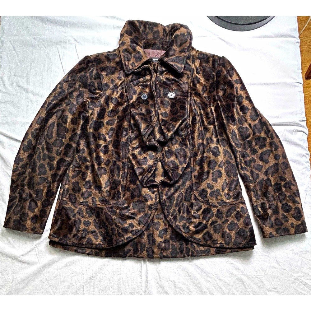 INC International Concepts Women's Brown Leopard Print 2X Lined Jacket